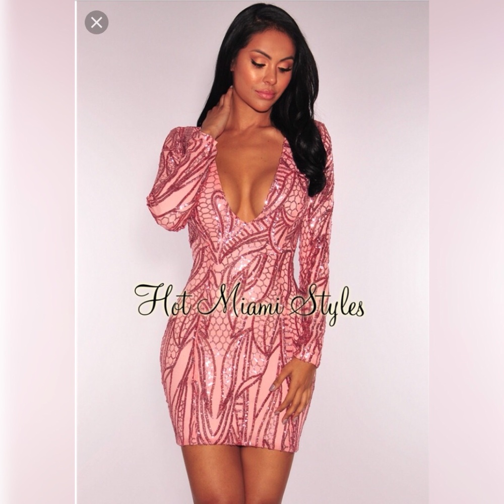 Hot Miami Styles Pink Sequin Dress